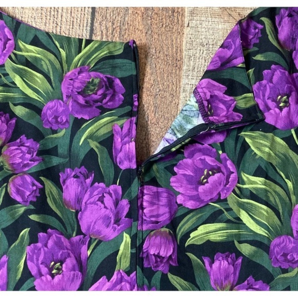 Bernie Dexter Grace Purple Tulip Floral Dress XL Black Rockabilly Pinup USA Made - Picture 5 of 8